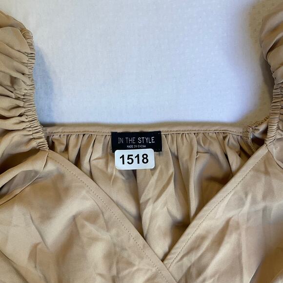 In the Style Women Mini Dress size M Beige Fit & Flared V-neck Puffy Half Sleeve - Picture 8 of 11